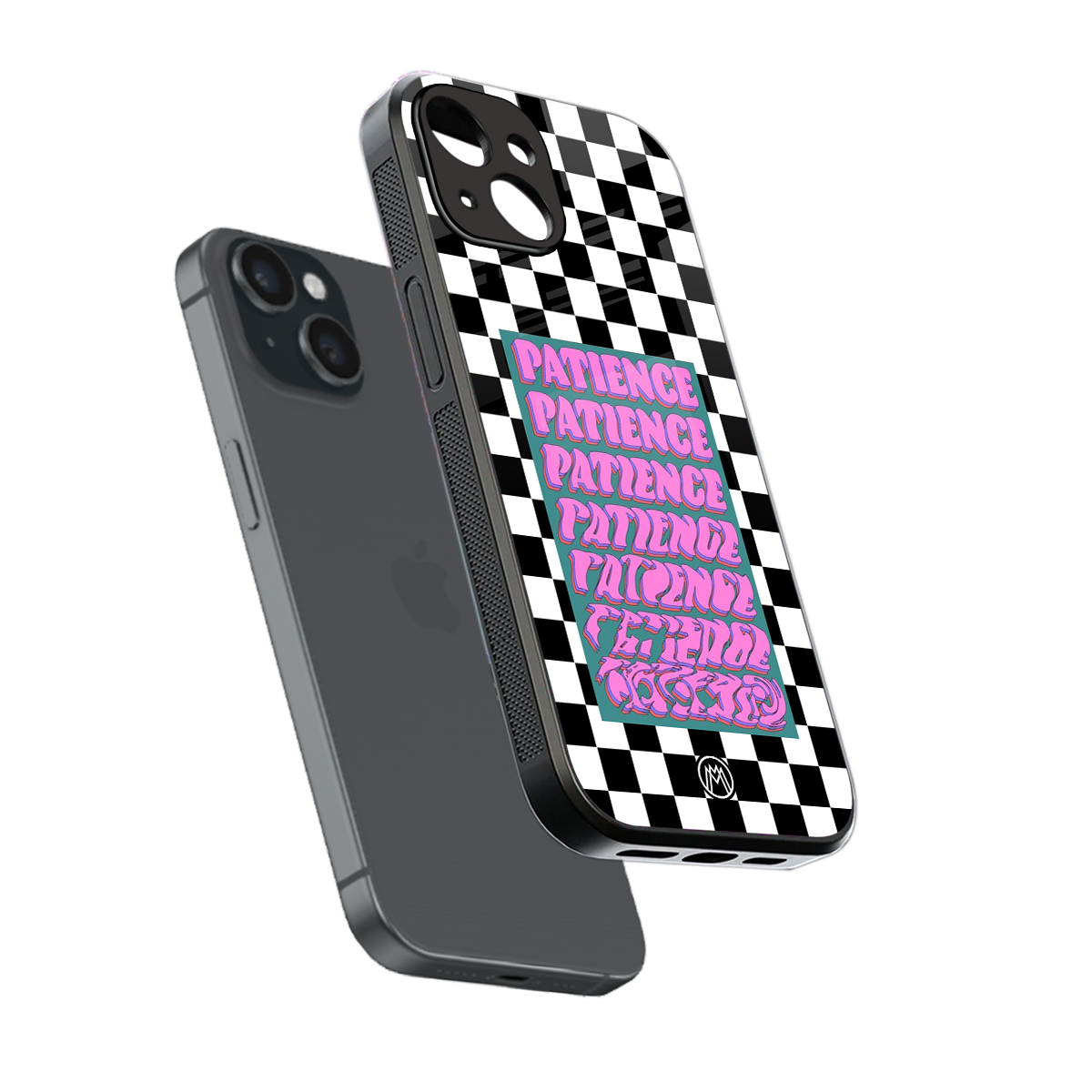 patience checkered back phone cover | glass case for iphone 15
