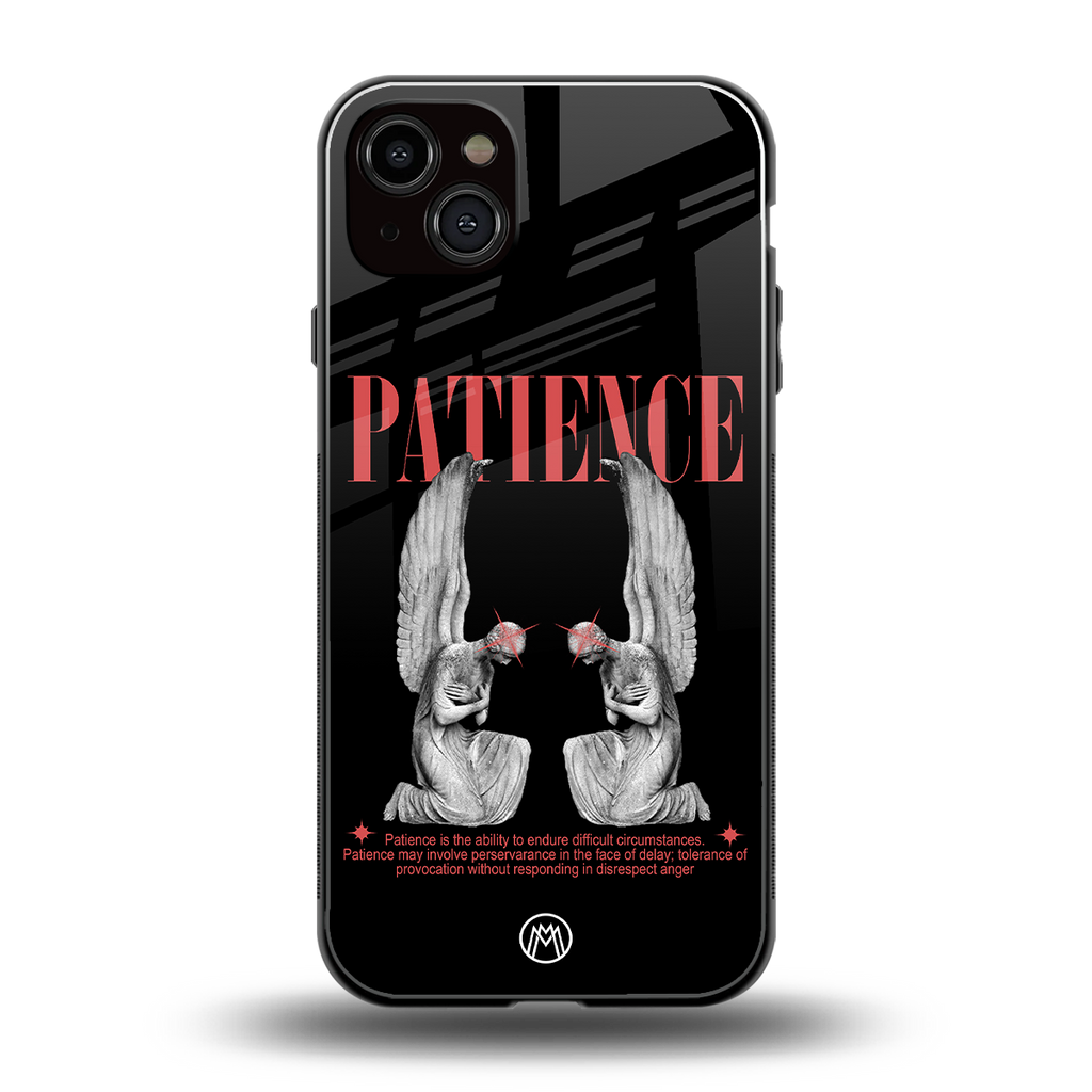 patience back phone cover | glass case for iphone 15 plus