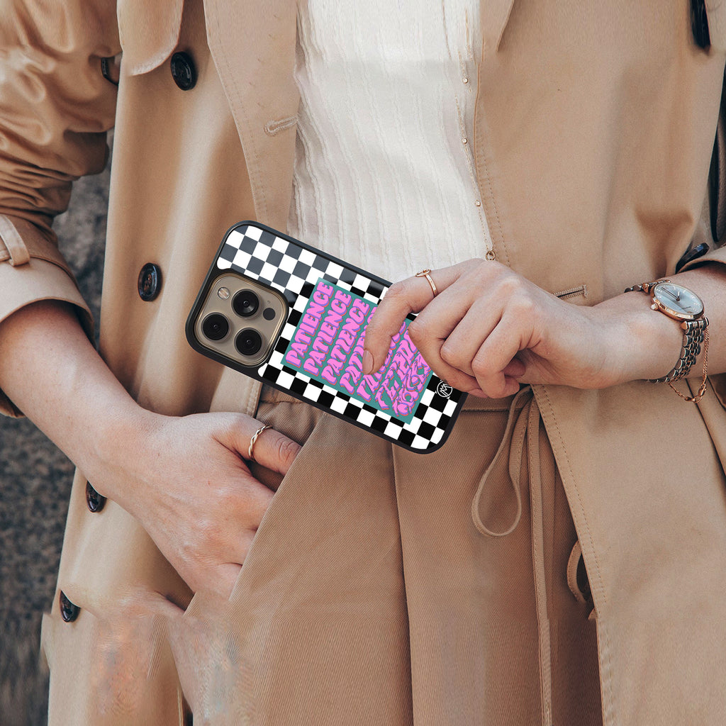 patience checkered back phone cover | glass case for google pixel 9 pro xl