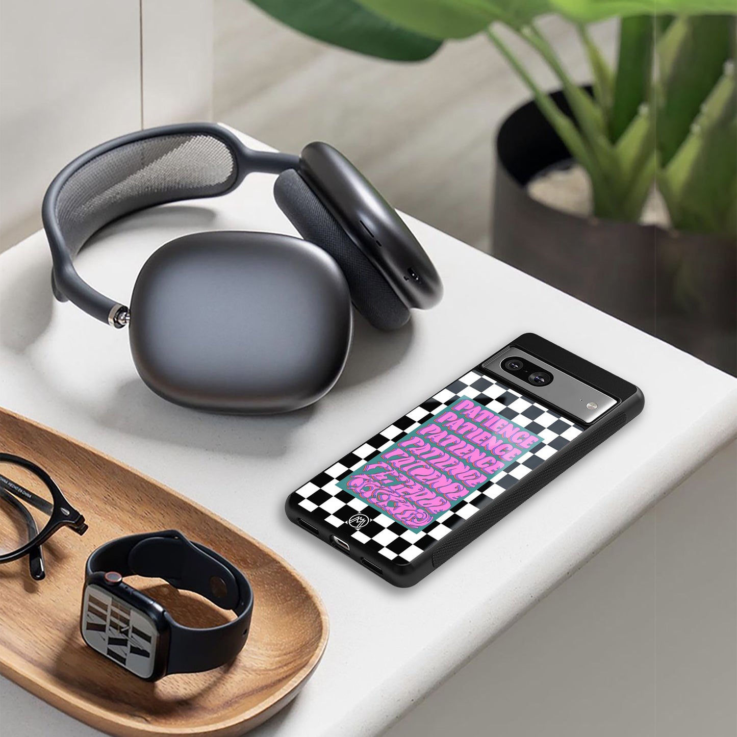 patience checkered back phone cover | glass case for iphone 16