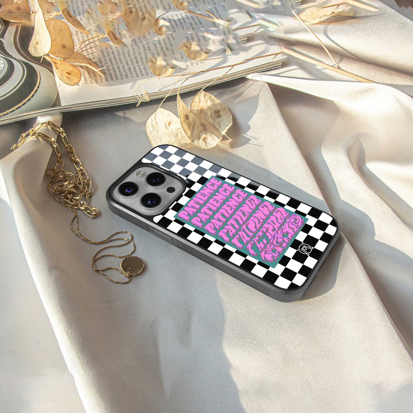patience checkered back phone cover | glass case for samsung galaxy s24 ultra