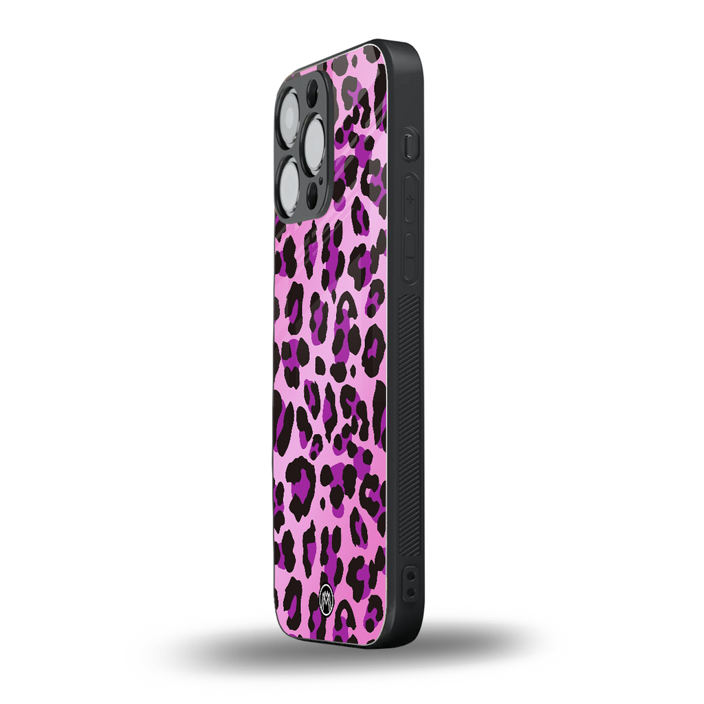 pink leopard fur back phone cover | glass case for iphone 13 pro max