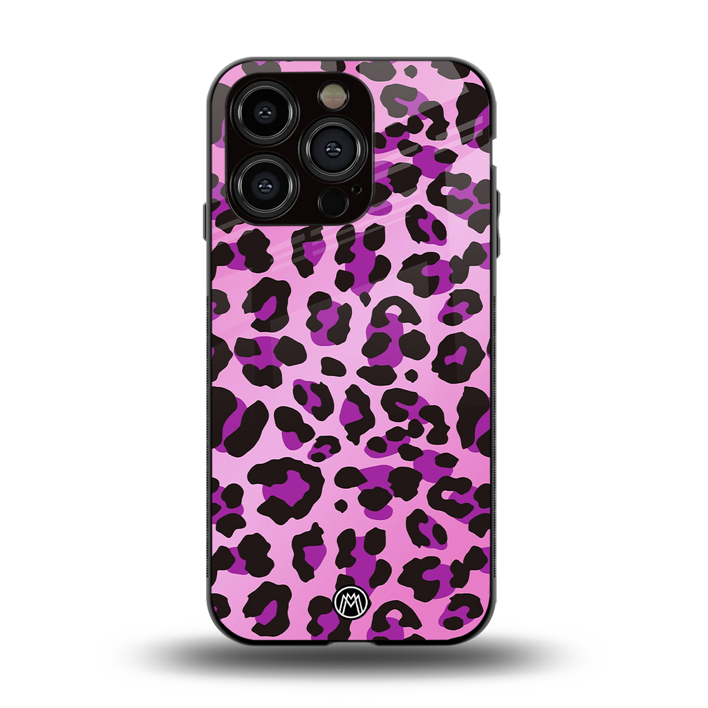 pink leopard fur back phone cover | glass case for iphone 13 pro