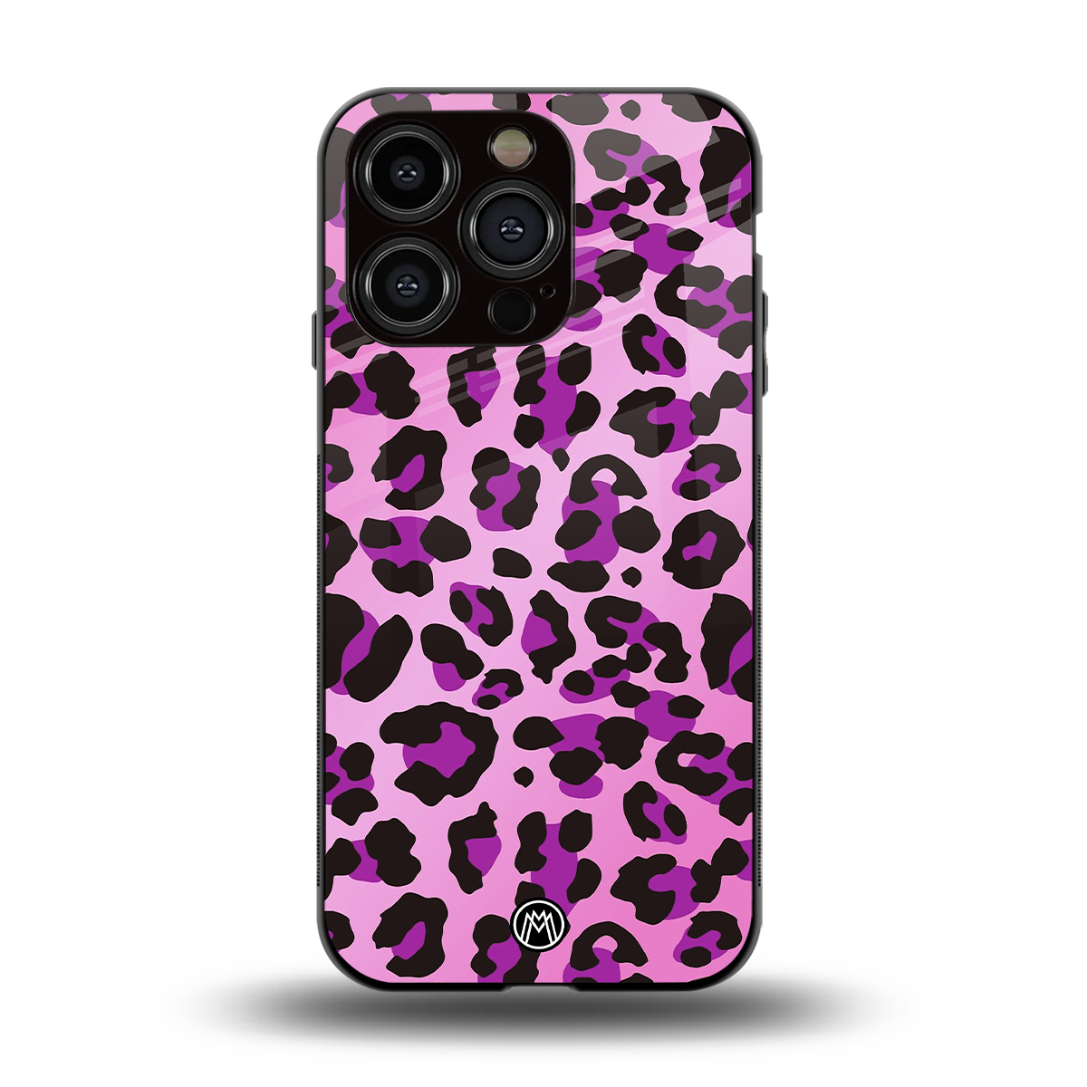 pink leopard fur back phone cover | glass case for iphone 13 pro