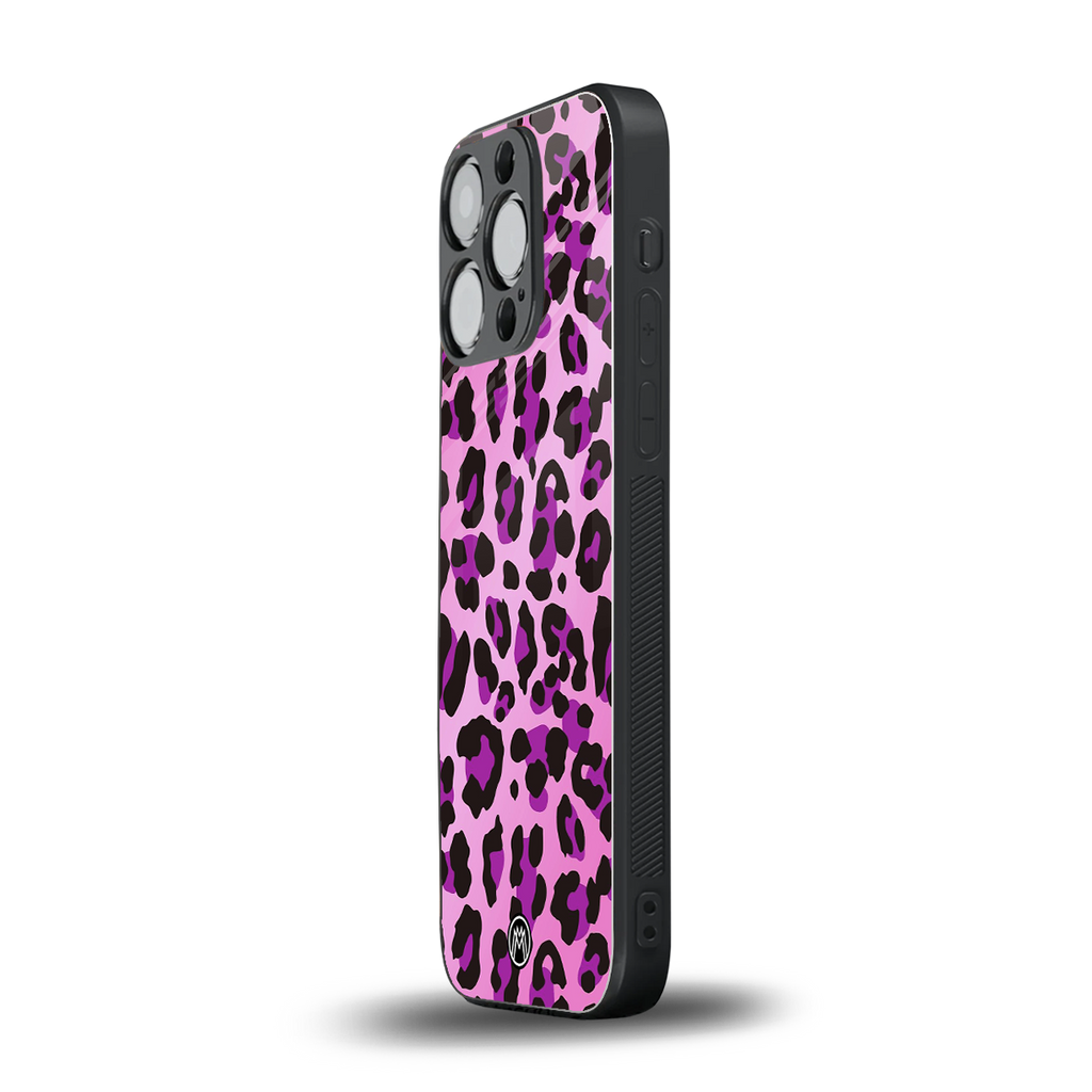 pink leopard fur back phone cover | glass case for iphone 13 pro