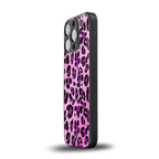 pink leopard fur back phone cover | glass case for iphone 13 pro