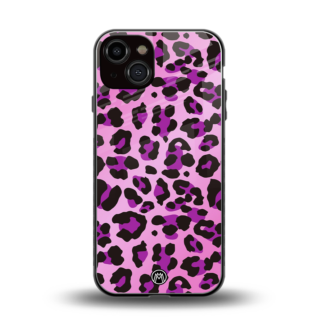 pink leopard fur back phone cover | glass case for iphone 13