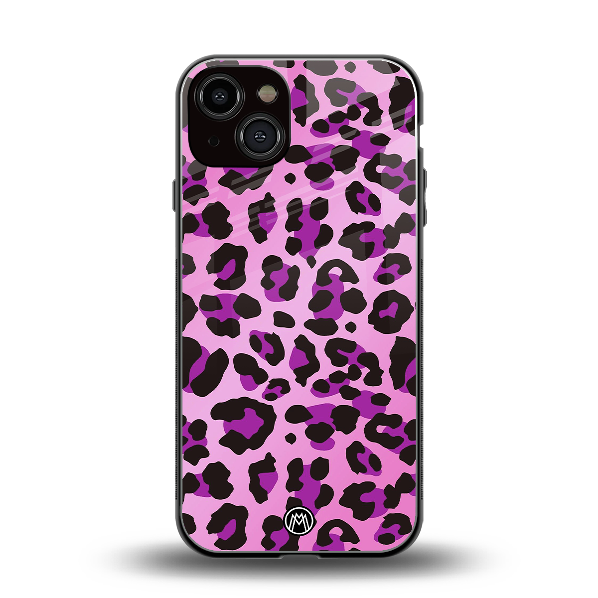 pink leopard fur back phone cover | glass case for iphone 13