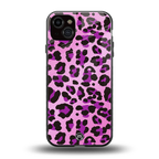 pink leopard fur back phone cover | glass case for iphone 14 plus