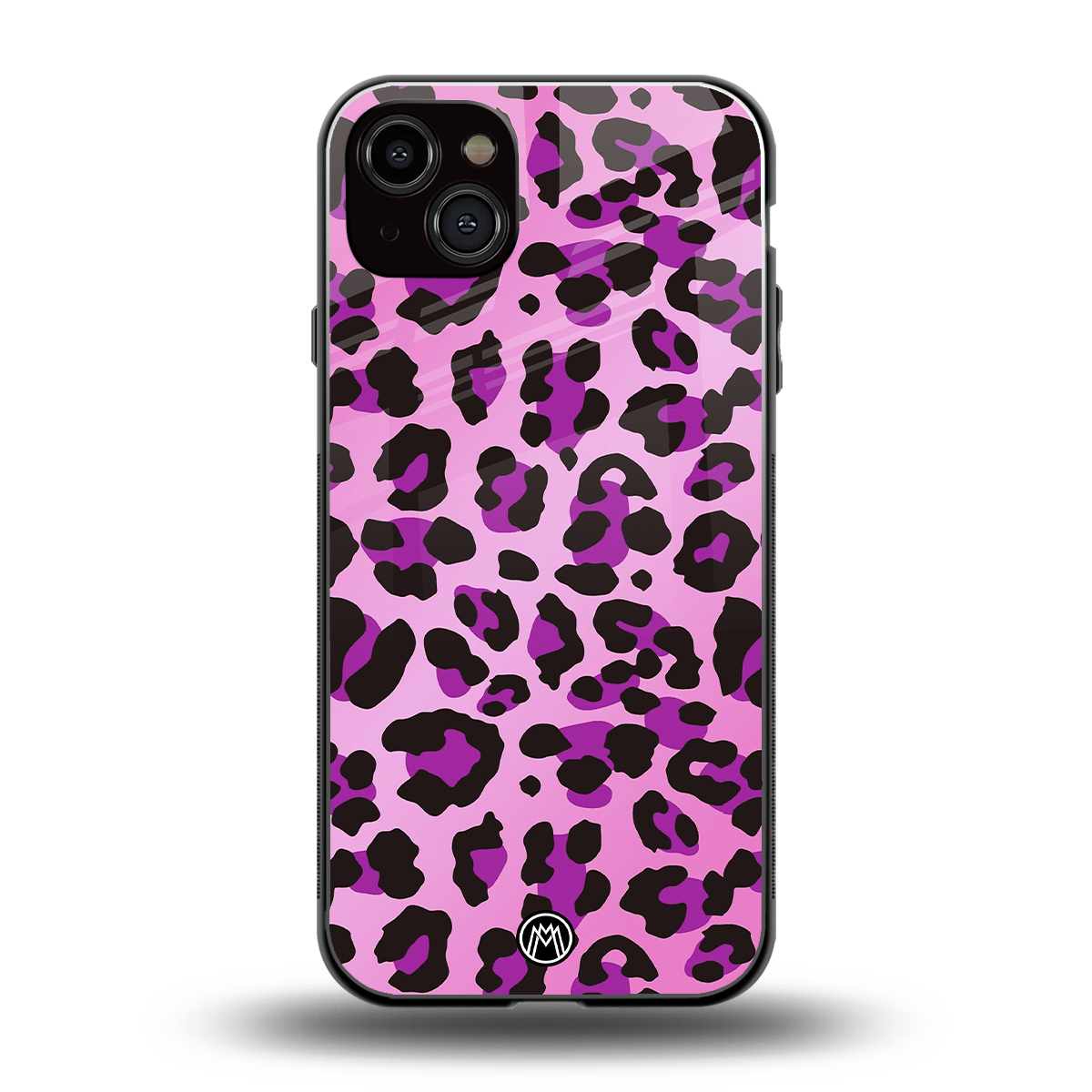 pink leopard fur back phone cover | glass case for iphone 14 plus