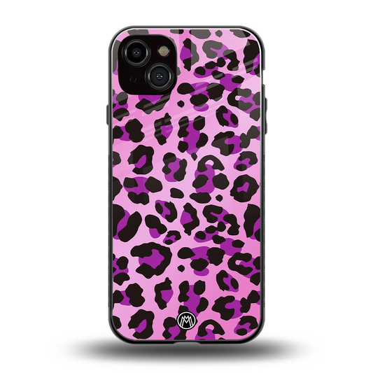 pink leopard fur back phone cover | glass case for iphone 14 plus