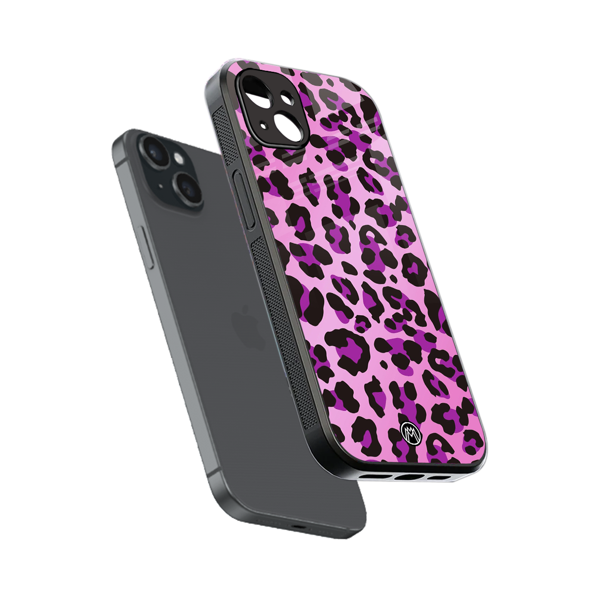 pink leopard fur back phone cover | glass case for iphone 15 plus