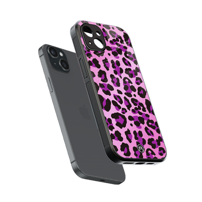 pink leopard fur back phone cover | glass case for iphone 14 plus