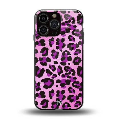 pink leopard fur back phone cover | glass case for iphone 14 pro max