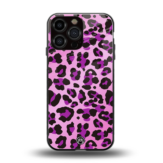 pink leopard fur back phone cover | glass case for iphone 14 pro max