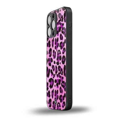 pink leopard fur back phone cover | glass case for iphone 14 pro max