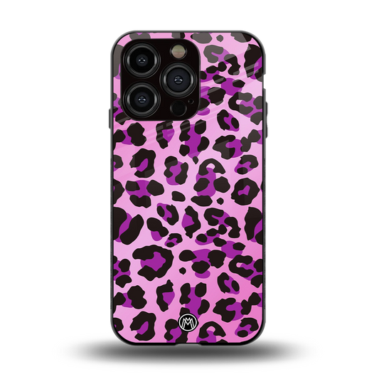 pink leopard fur back phone cover | glass case for iphone 14 pro
