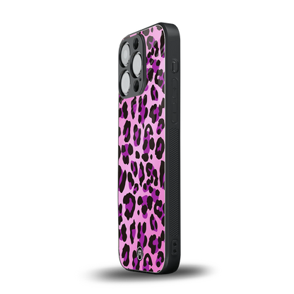 pink leopard fur back phone cover | glass case for iphone 14 pro