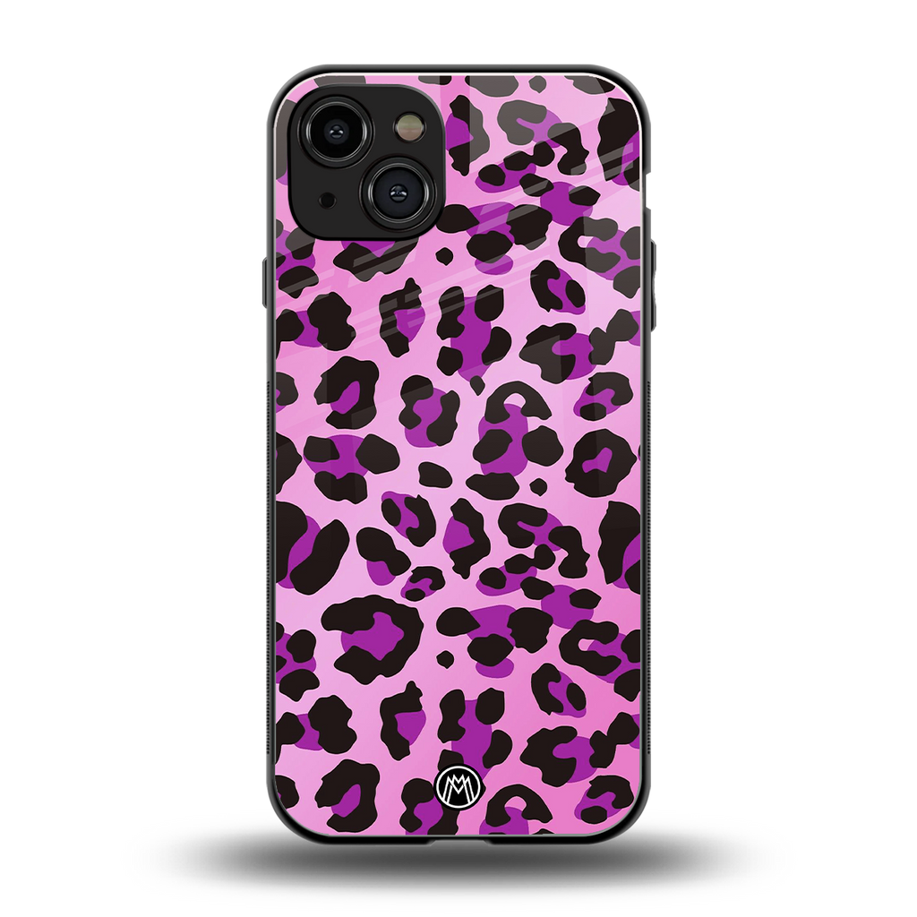 pink leopard fur back phone cover | glass case for iphone 15