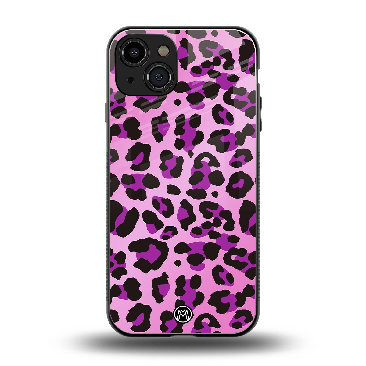 pink leopard fur back phone cover | glass case for iphone 15