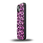 pink leopard fur back phone cover | glass case for iphone 15