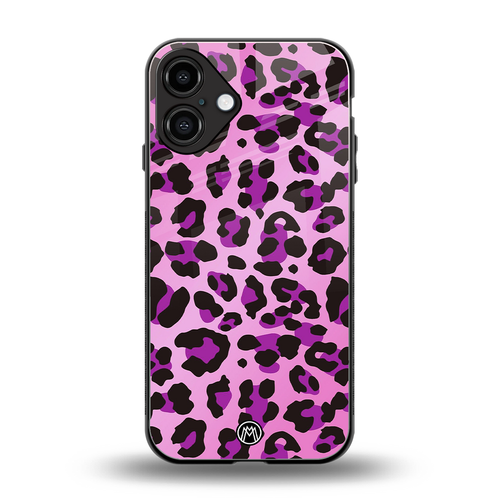 pink leopard fur back phone cover | glass case for iphone 16 plus