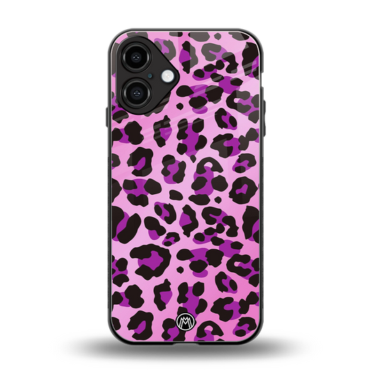 pink leopard fur back phone cover | glass case for iphone 16 plus