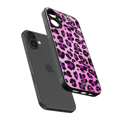 pink leopard fur back phone cover | glass case for iphone 16 plus