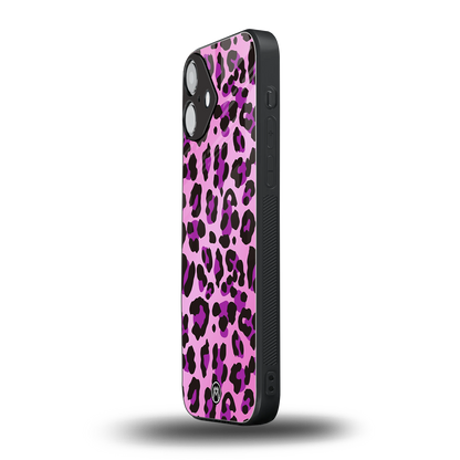 pink leopard fur back phone cover | glass case for iphone 16 plus
