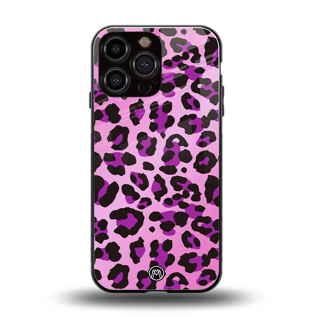 pink leopard fur back phone cover | glass case for iphone 16 pro max