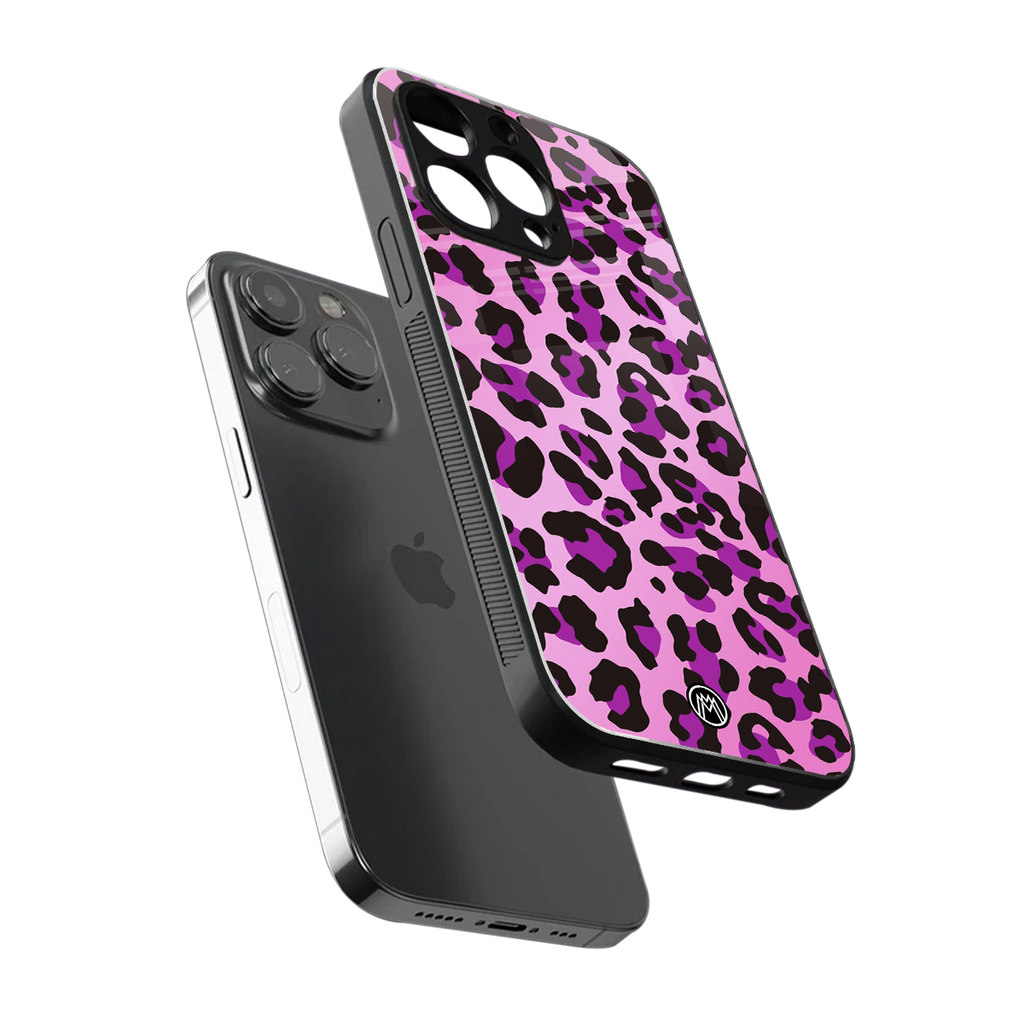 pink leopard fur back phone cover | glass case for iphone 16 pro max