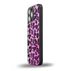 pink leopard fur back phone cover | glass case for iphone 16 pro max