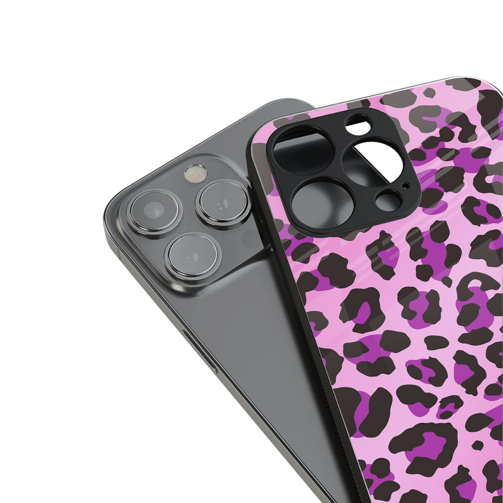 pink leopard fur back phone cover | glass case for iphone 13 mini