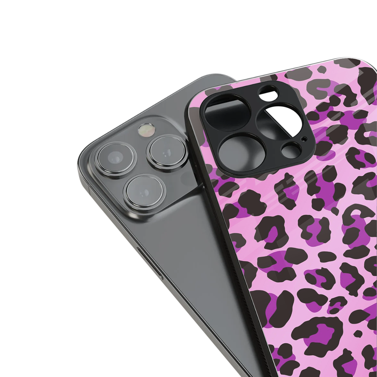 pink leopard fur back phone cover | glass case for iphone 13 pro