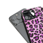 pink leopard fur back phone cover | glass case for iphone 16
