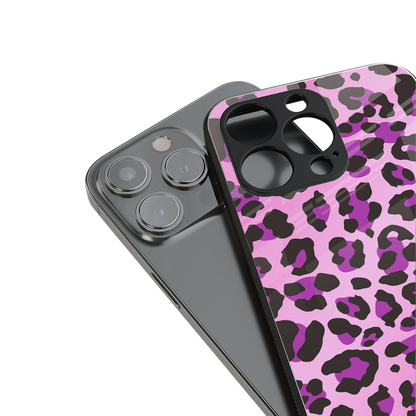pink leopard fur back phone cover | glass case for iphone 14 pro max