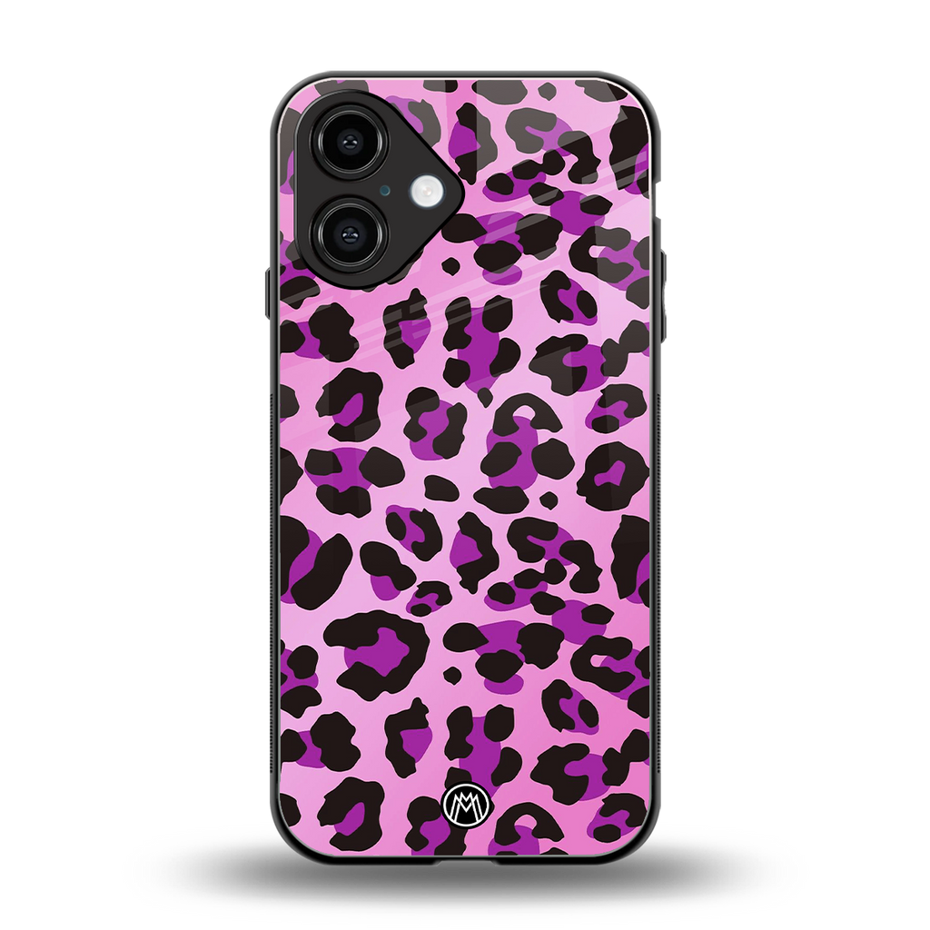 pink leopard fur back phone cover | glass case for iphone 16