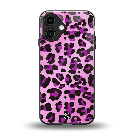 pink leopard fur back phone cover | glass case for iphone 16