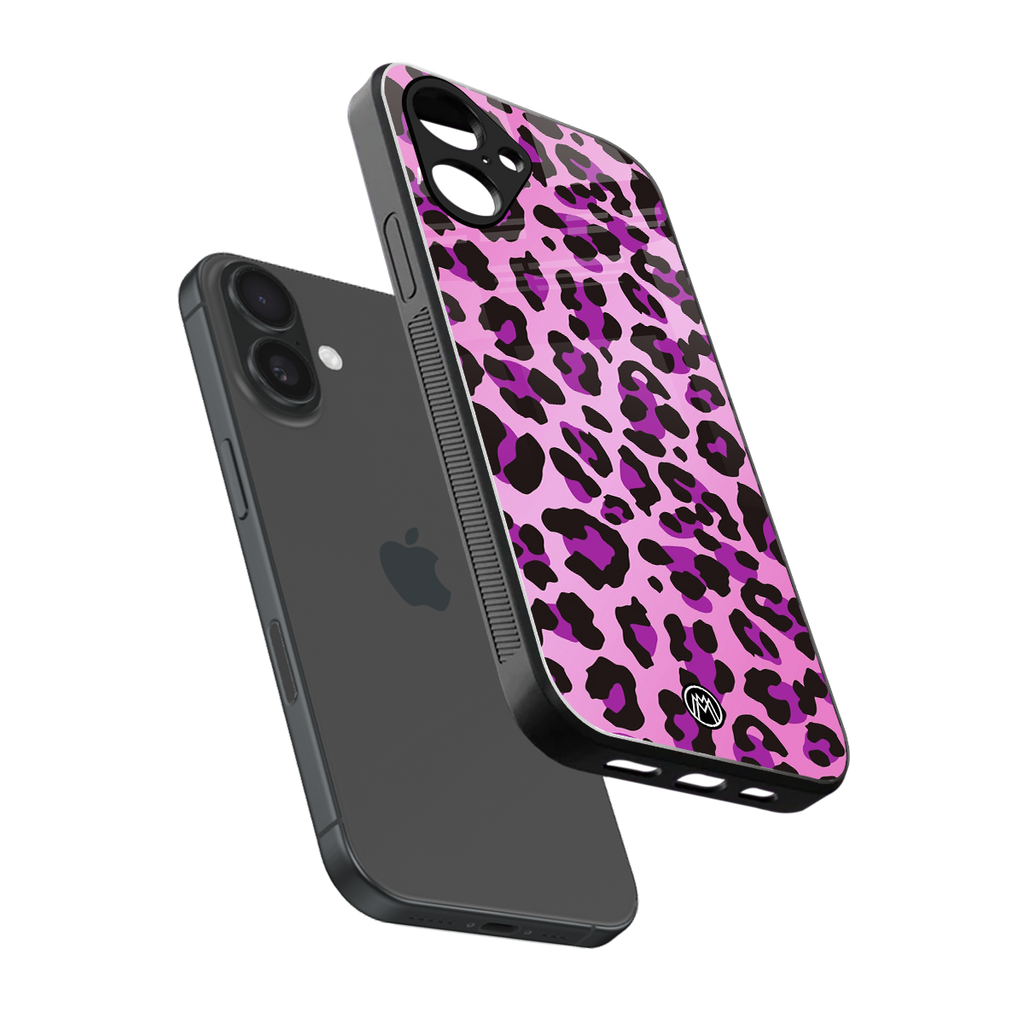 pink leopard fur back phone cover | glass case for iphone 16