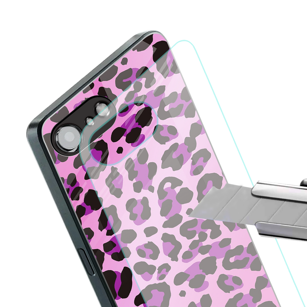 pink leopard fur back phone cover | glass case for iphone 16e