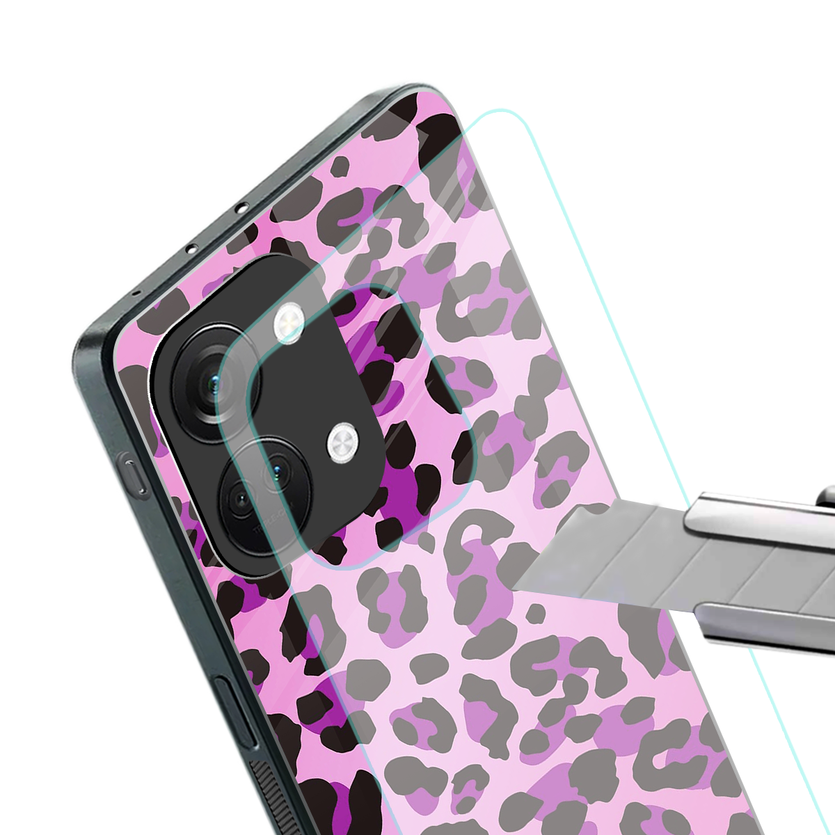 pink leopard fur back phone cover | glass case for oneplus nord 3