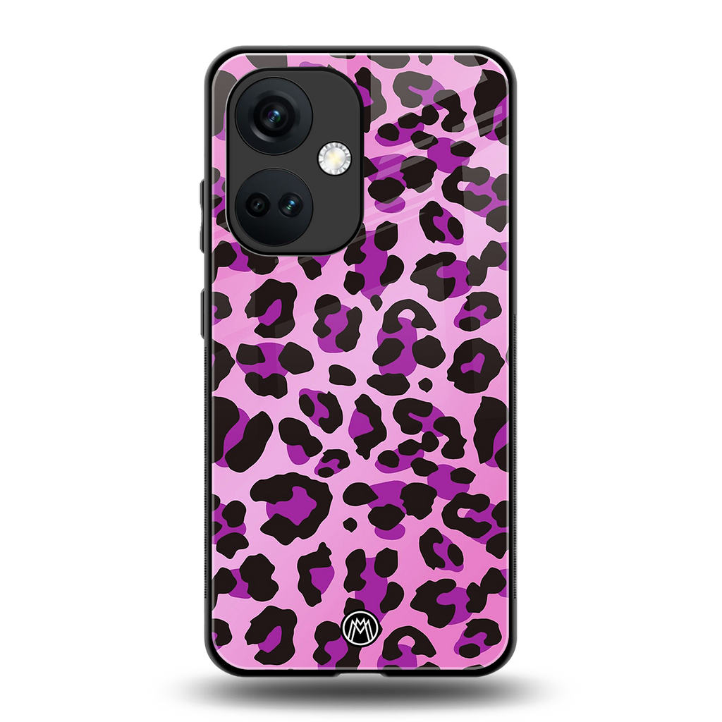 pink leopard fur back phone cover | glass case for oneplus nord ce 3