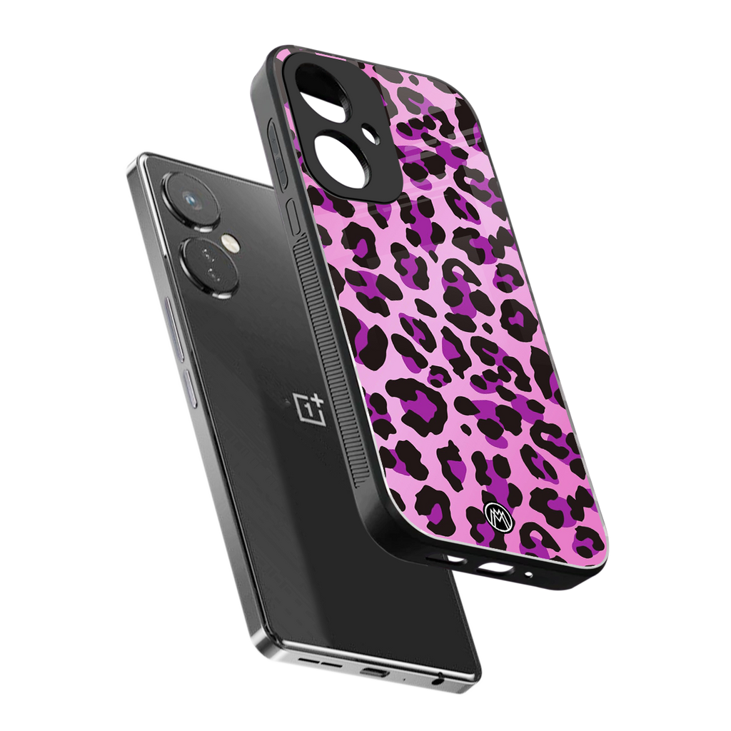 pink leopard fur back phone cover | glass case for oneplus nord ce 3