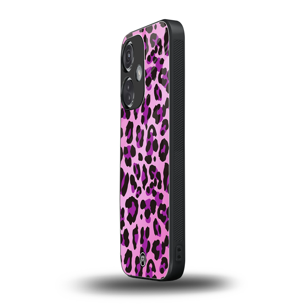 pink leopard fur back phone cover | glass case for oneplus nord ce 3