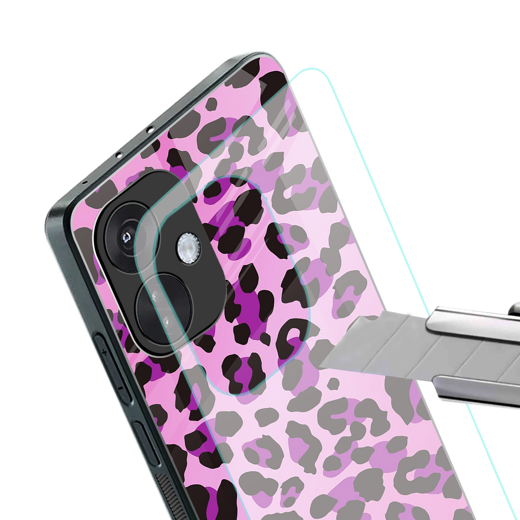 pink leopard fur back phone cover | glass case for oneplus nord ce 3