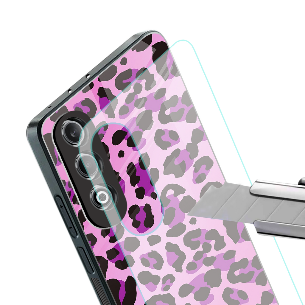 pink leopard fur back phone cover | glass case for oneplus nord ce 4