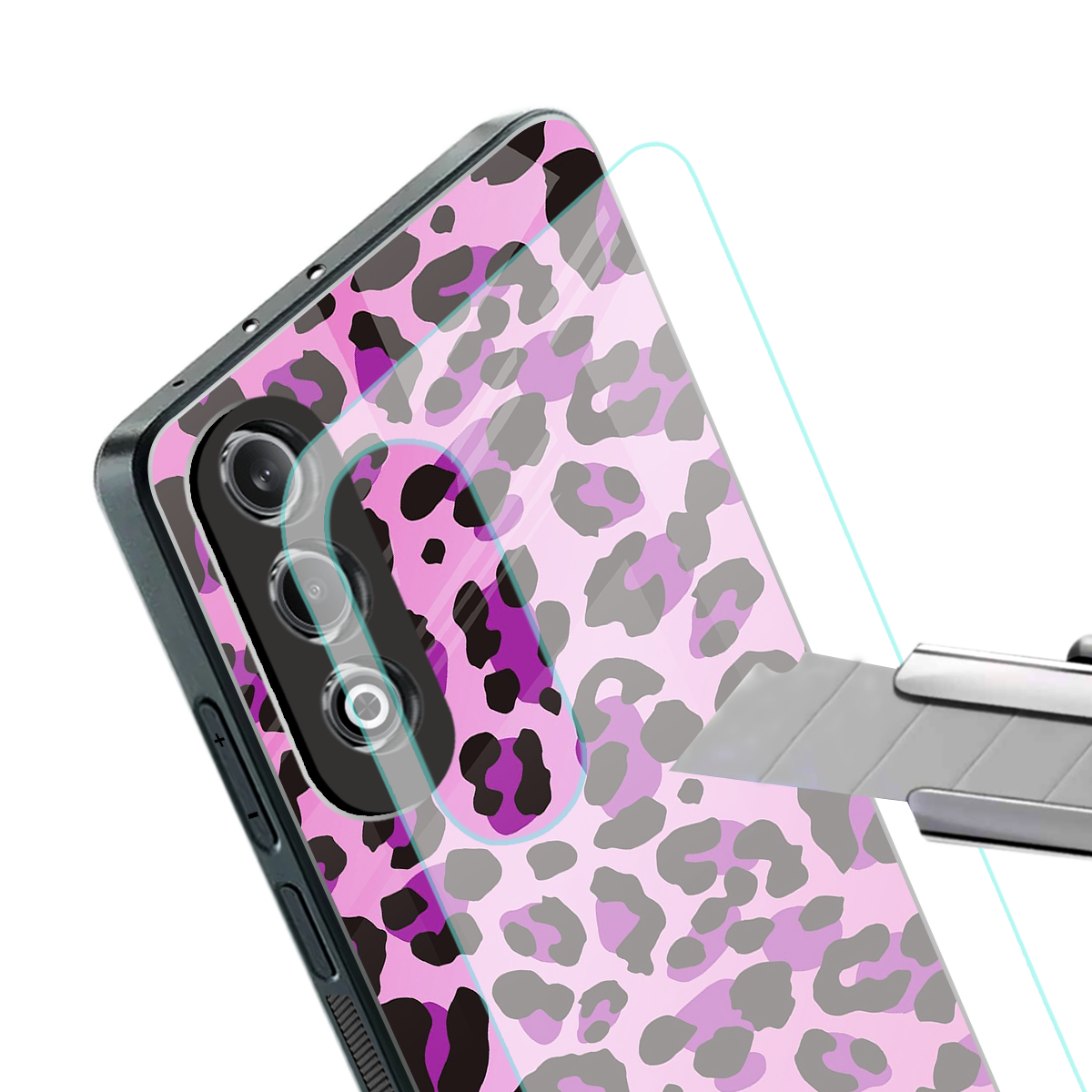 pink leopard fur back phone cover | glass case for oneplus nord ce 4