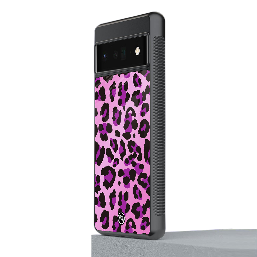 pink leopard fur back phone cover | glass case for google pixel 6 pro