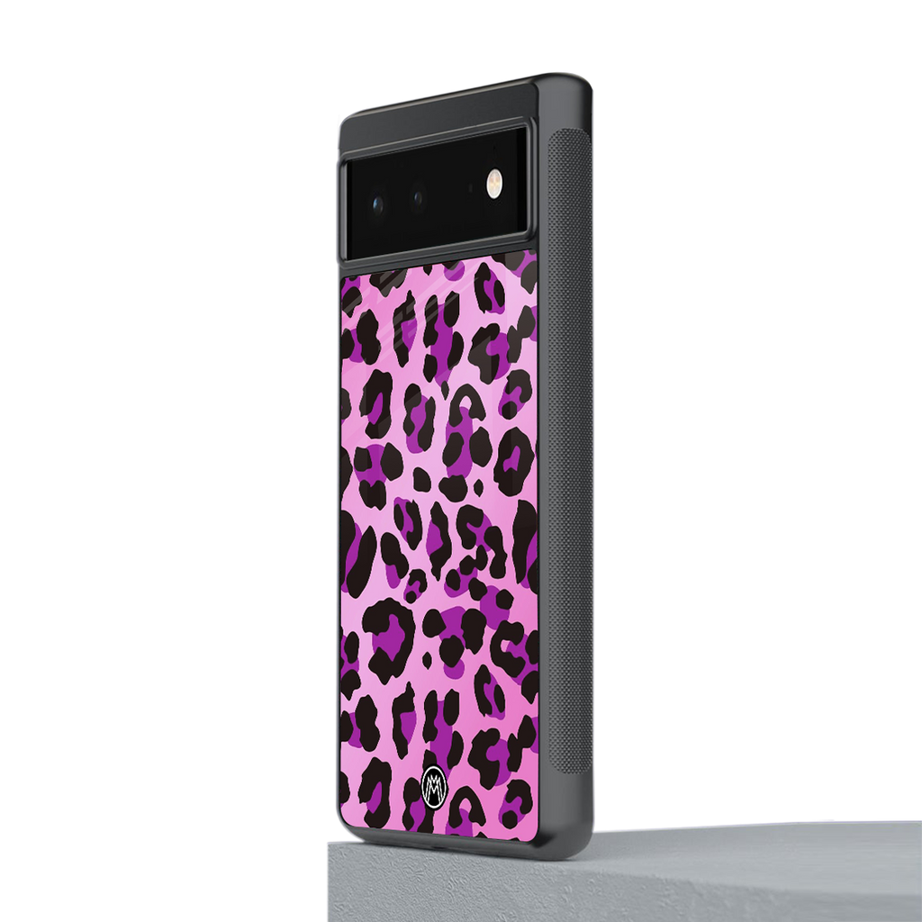 pink leopard fur back phone cover | glass case for google pixel 6