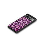 pink leopard fur back phone cover | glass case for google pixel 7 pro